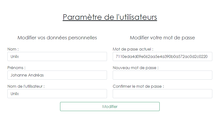 Page paramètre